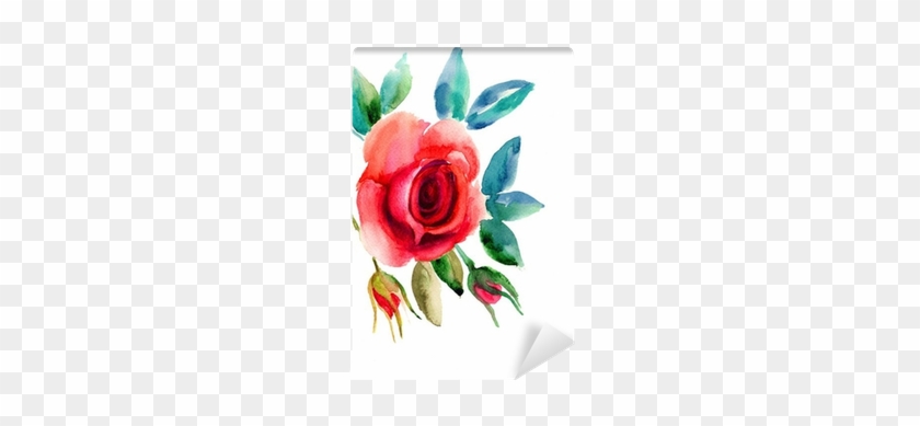 Original Rose Flowers Illustration Wall Mural • Pixers® - Rosa Vermelha Aquarela Png #1250480