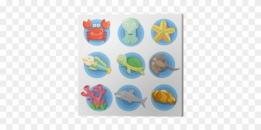 Tableau Sur Toile Aquarium Animal Cartoon Icônes Ensemble, - Icon #1250507