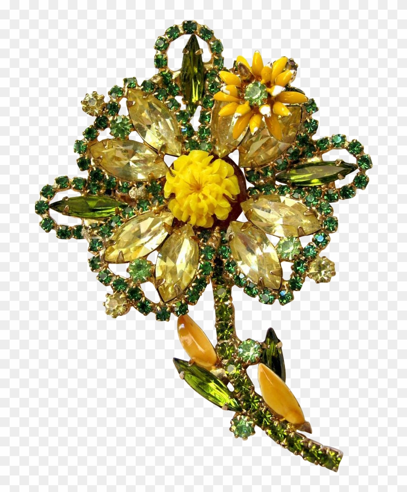 Vintage Yellow Rhinestone Flower Pin - Artificial Flower #1250778