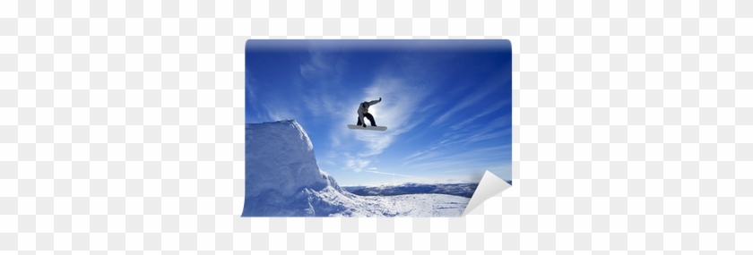 Amateur Snowboarder Making A Grab In Big Air Jump - Snowboard Jump #1250887