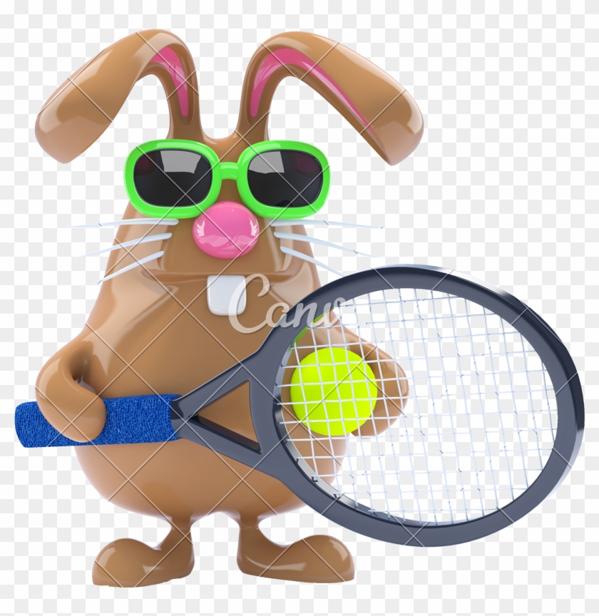 3d Easter Bunny Playing Tennis - Rabbit #1252666