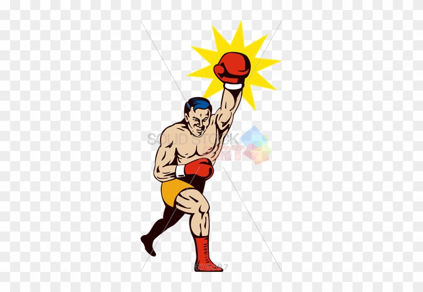 Cartoon Illustration Of Boxer Punching To The Front - Boxing #1252809