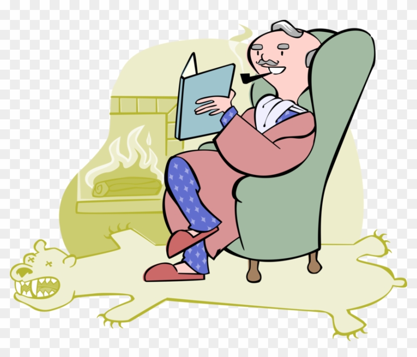 Vector Illustration Of Grandfather Reading Book In - Wealthy Man #1252919