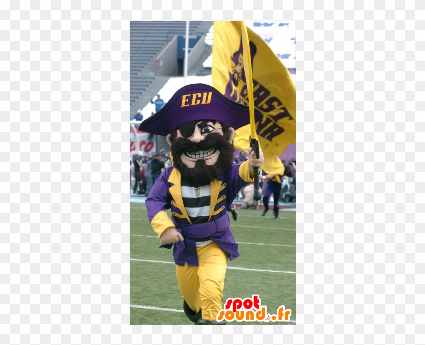 Pirate Mascot, In Traditional Yellow And Purple Outfit - East Carolina University #1253279
