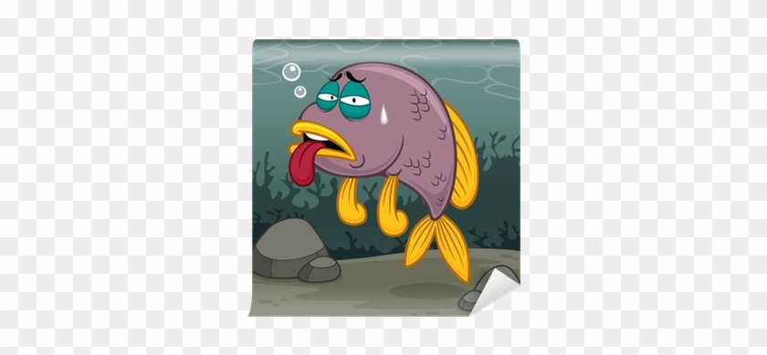 Vector Illustration Of Cartoon Fish Sick Wall Mural - Cartoon Polluted Fish #1255052