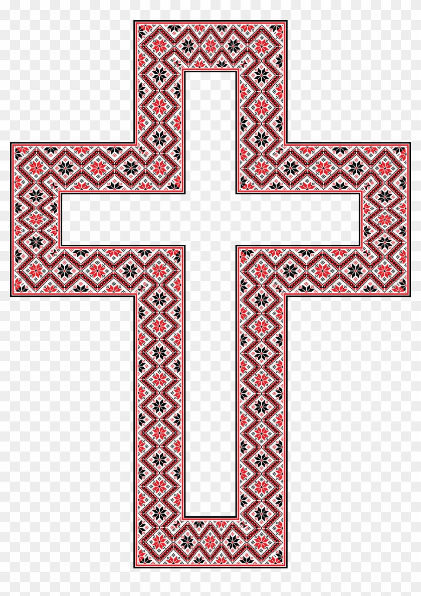 Free Clipart Of A Patterned Embroidery Cross - Red #1257041