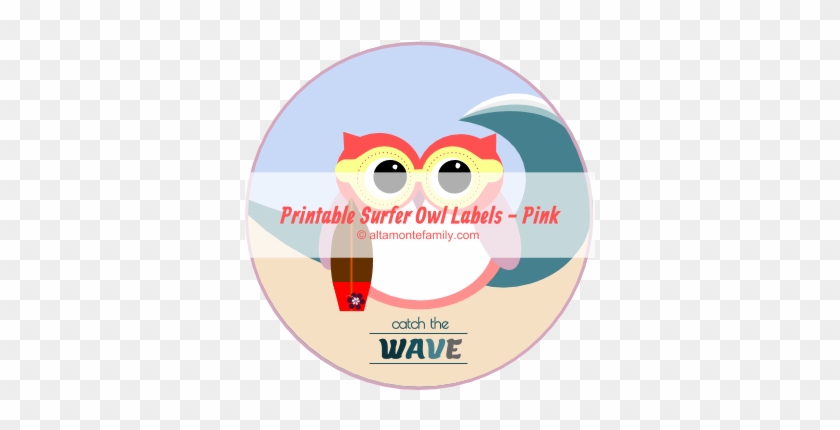 Free Printable Surfer Owl Labels Catch The Wave Pink - Label #1258252