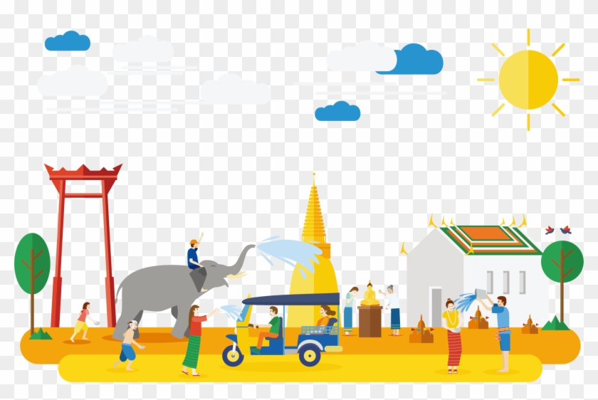 Tourism In Thailand Songkran Illustration - สุขสันต์ วัน สงกรานต์ 2561 #1258934