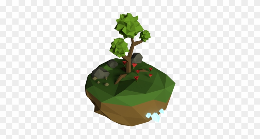 Floating Island With Falling Water Vector Illustration - Low Poly Floating Island Png #1259047