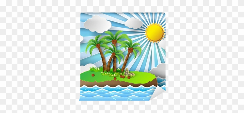 Tropical Palm On Island With Sea And Sunlight - Vector Graphics #1259058