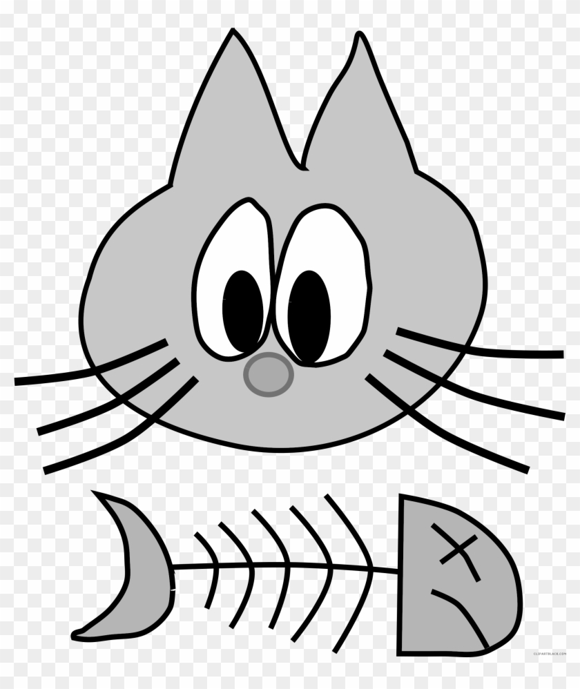 Cat And Fish Animal Free Black White Clipart Images - Suprised Cat Clipart #1259892