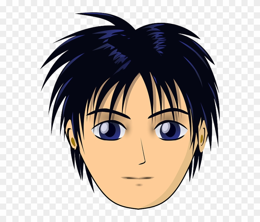 Eyes, Black, Blue, Outline, Drawing, People, Boy - Face Anime Png #1260966