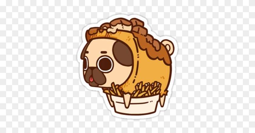 "puglie Poutine" Stickers By Puglie Pug Redbubble - Pug And Food Drawings #1260989
