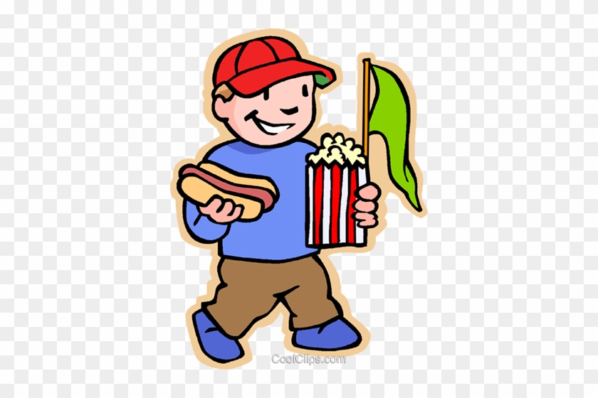 Boy With Hotdog Popcorn And Pennant Royalty Free Vector - Going To A Baseball Game #1261135