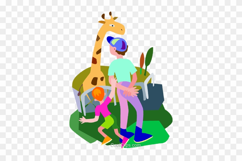 Zoo, Giraffe Royalty Free Vector Clip Art Illustration - Dad And Son At Zoo Cartoon #1261547