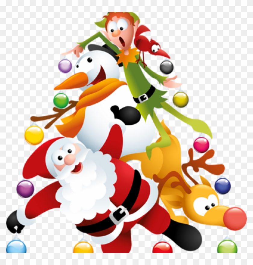 Clip Art Christmas Tree Comical Santa Snowman Reindeer - Transparent Christmas Clipart #1261983