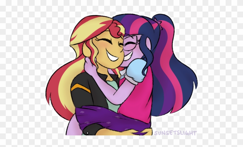 Hug, Lesbian, Ponytail, Safe, Sci-twi, Scitwishimmer, - Sunset Shimmer Sci Twi #1262424