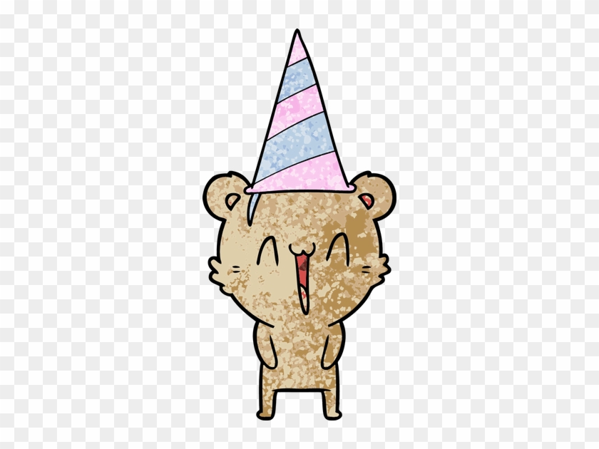 Happy Bear In Party Hat Cartoon - Teddy Bear #1262949