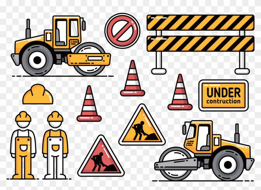 Road Construction With Road Roller Vector Icons - Road Construction Vector Png #1263650