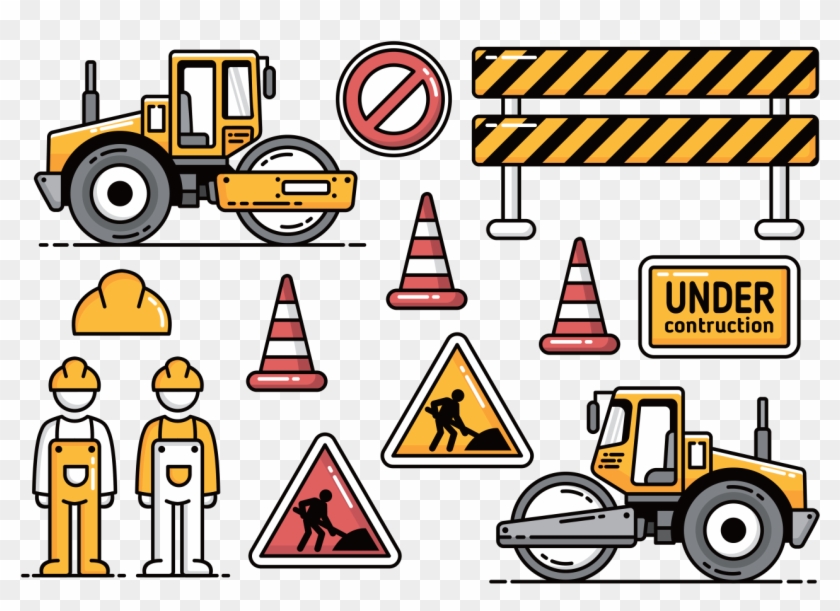 Road Construction With Road Roller Vector Icons - Road Construction Vector Png #1263650
