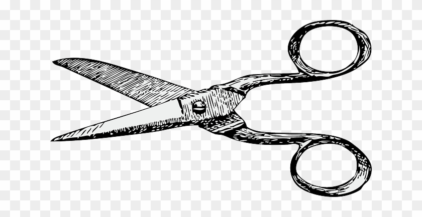 Black, Scissors, Office, Drawing, Open, Sketch - Scissors Drawing #1263827