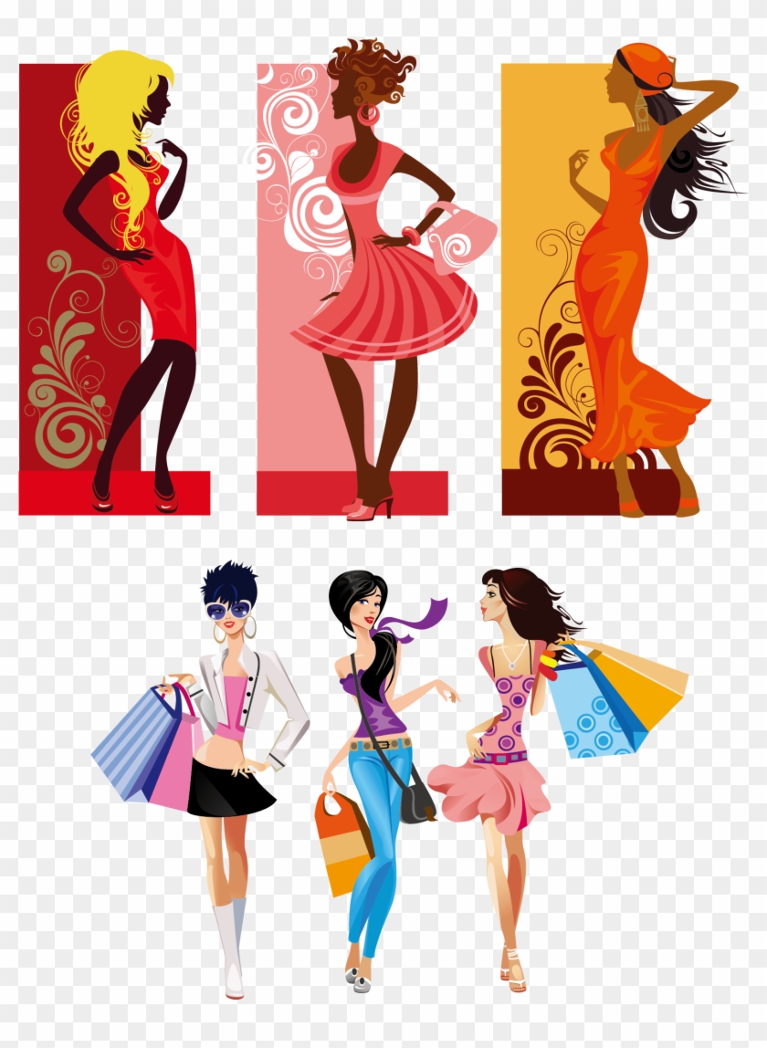 Woman Free Content Clip Art - Cartoon Three Girls Shopping #1264545