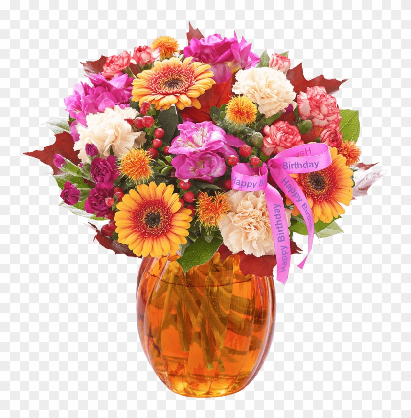 Happy Birthday Autumn Brights Globe - Happy Birthday With Bount Of Flowers #1265250
