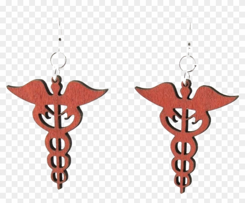 Caduceus Medical Symbol - Wood Earrings #1265437