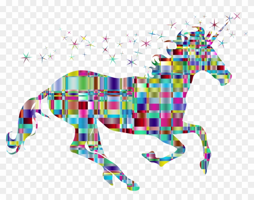 Checkered Crystalline Magical Unicorn - Unicorn With Checkered Background #1265725