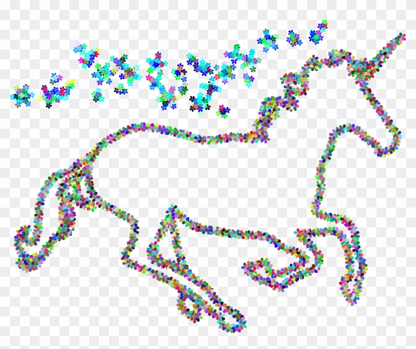 Floral Magical Unicorn Outline - Unicorn Clipart Black And White #1265738