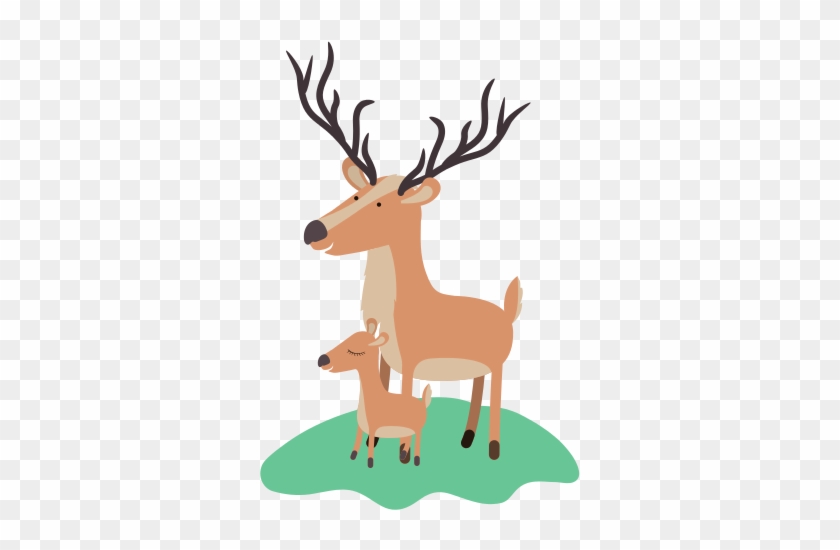 Cartoon Deer And Calf Over Grass - Silhouette #1266283