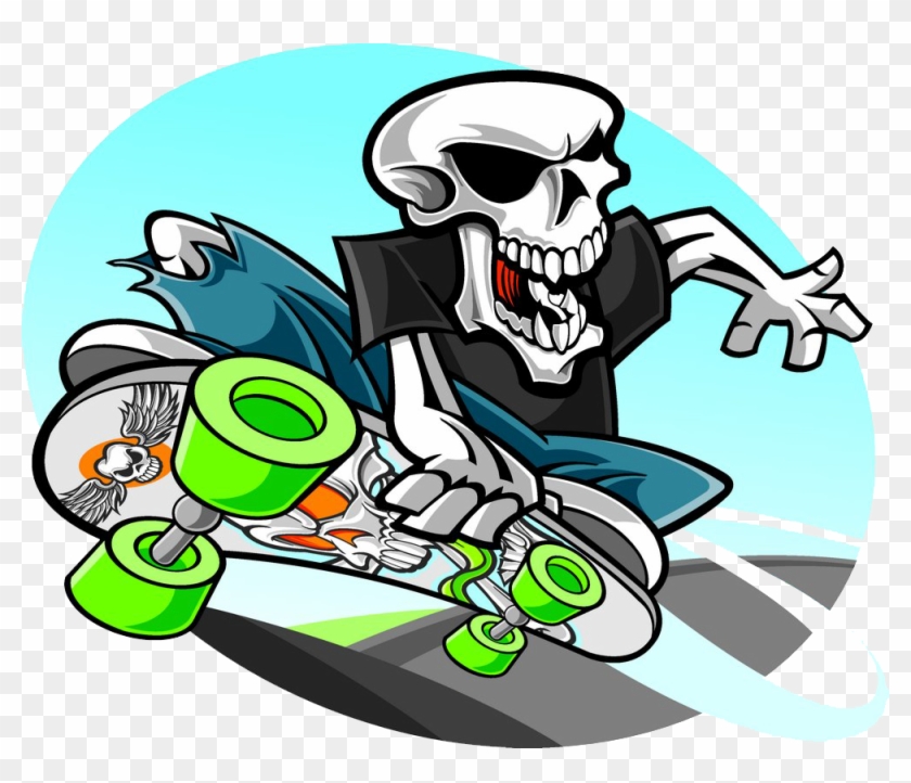 Skateboarding Human Skeleton Illustration - Vinyl Sticker Decals Skull Skulls Skateboard Sports #1266300