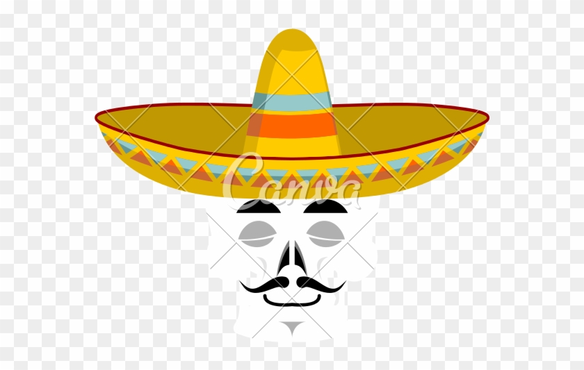 Sleeping Skull In Sombrero Vector - Mexican Sombrero Cartoon #1266929