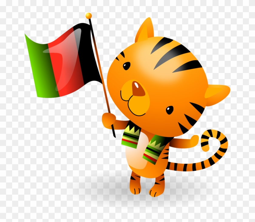 Kwanzaa Flag Waving Tiger Cub - Vector Graphics #201440