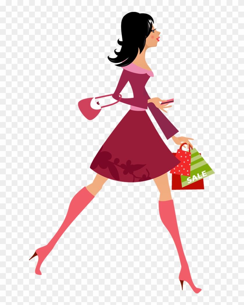 Cartoon Pretty Woman Holding Shopping Bags And Credit - Go Shopping Cartoon Png #201458