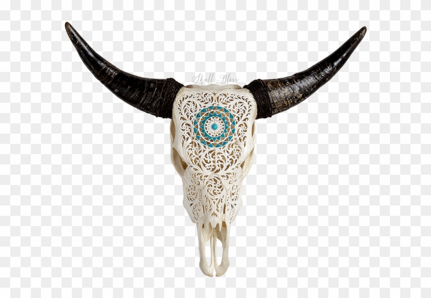 Carved Cow Skull // Xl Horns - Decorated Skulls #201676