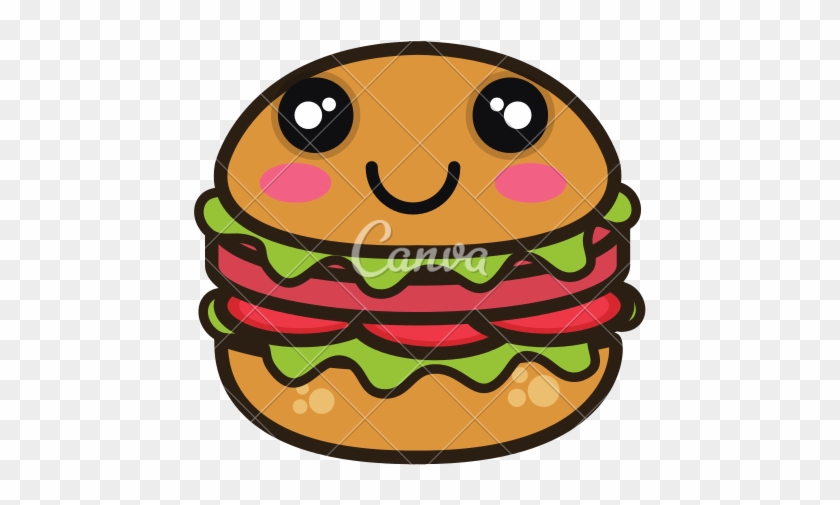 Kawaii Cartoon Burger Fast Food Icons By Canva - Cartoon Burger #203178