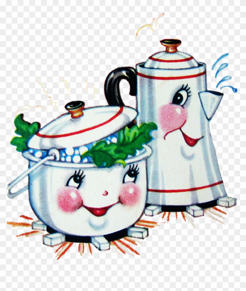 Anthropomorphic Kitchen Coffee Pot And Cooking Pot - 2" X 3" Magnet Coffeepot Vintage Valentine Decoration #203253