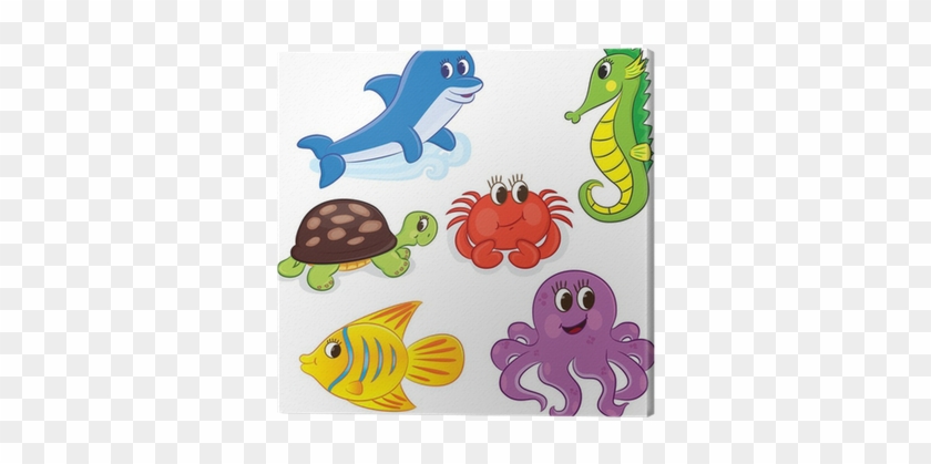 Cuadro En Lienzo Conjunto De Animales De Mar De Dibujos - Cartoon Pictures Of Sea Animals #1268740