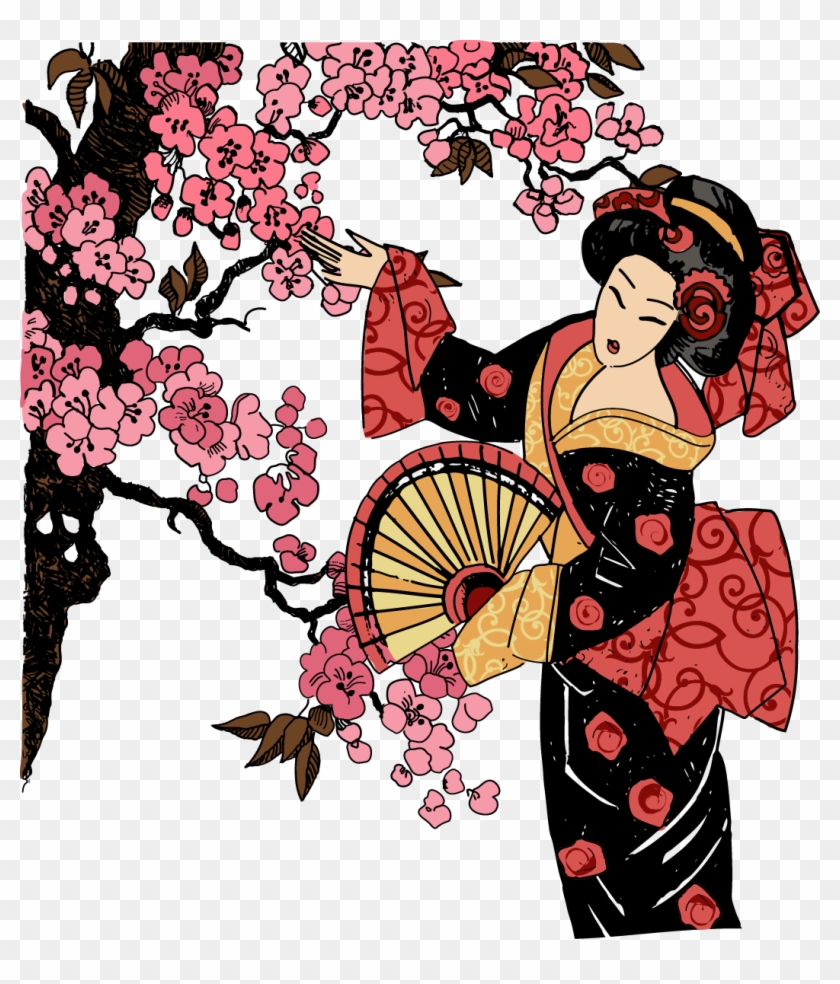 Japan Geisha T-shirt Graphic Design Illustration - Japanese Geisha Png #1269911