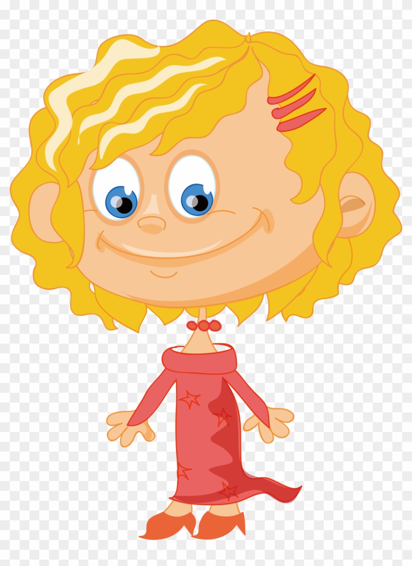 Vector Little Girl With Curly Hair - Cartoon - Free Transparent PNG Clipart  Images Download