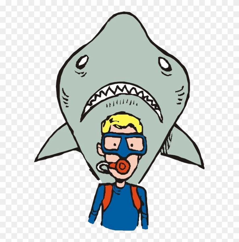 Shark Underwater Diving Clip Art - Diving Man Art Cartoon #1271458