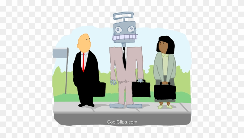 Business People At Bus Stop With Robot Royalty Free - Corporation As A Person #1274635