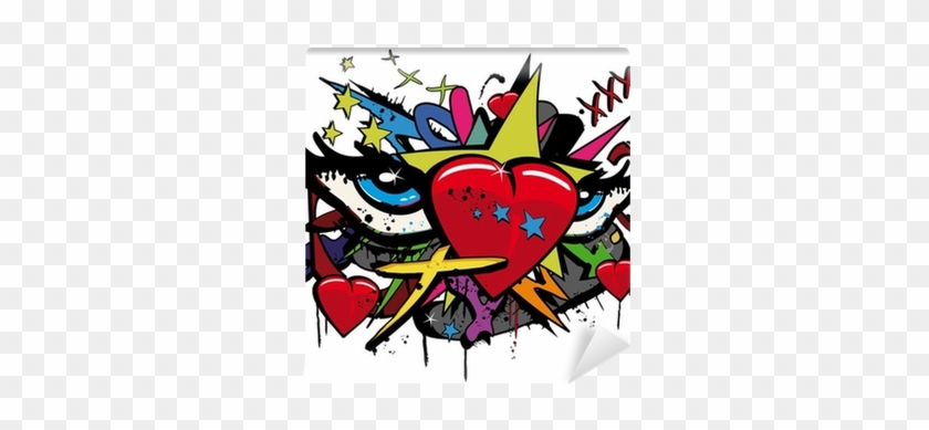 Pop Art Love Graffiti Hearts Eyes Illustration White - Kyv32 シンプルスマートフォン Basio スマホケース Au エーユー 007658 ユニーク #1274929