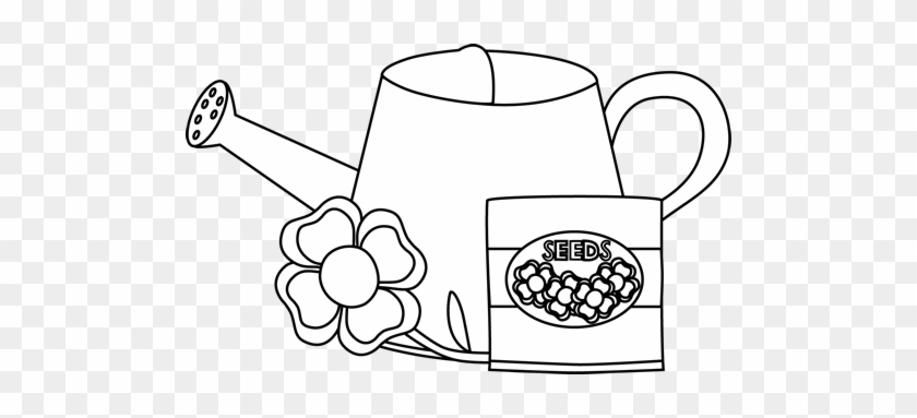 Black And White Water Can With A Flower And Seed Packet - Seed Packet Clipart Black And White #1274971
