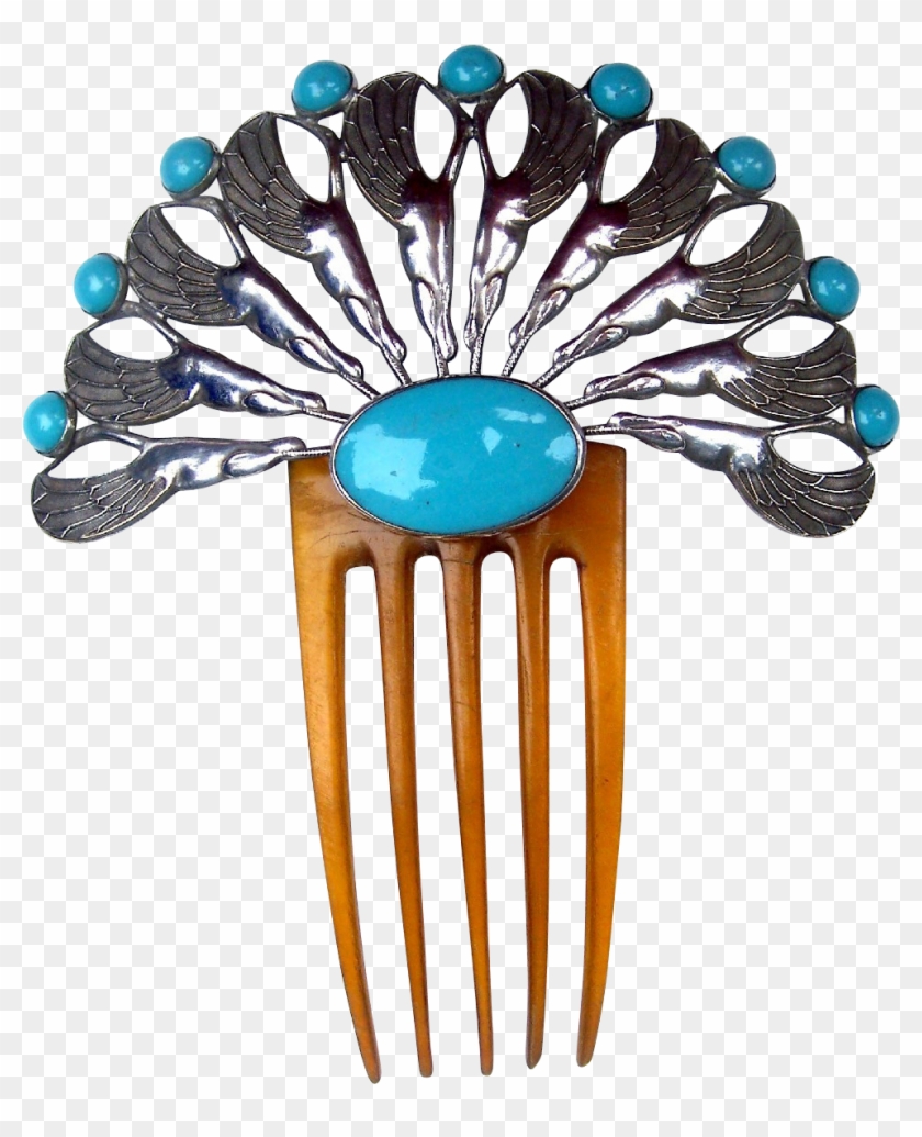 Egyptian Revival Hinged Victorian Hair Comb With Faux - Wood #1275989