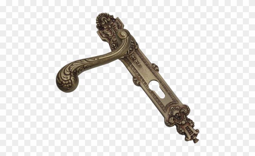 Brass Door Handle On Plate - Antique #1276195