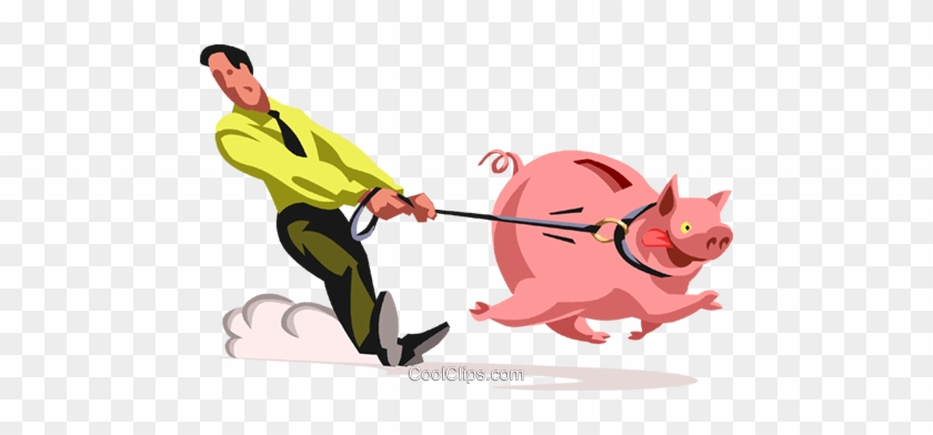 Man Being Dragged By His Piggy Bank Royalty Free Vector - Hold Back #1276327