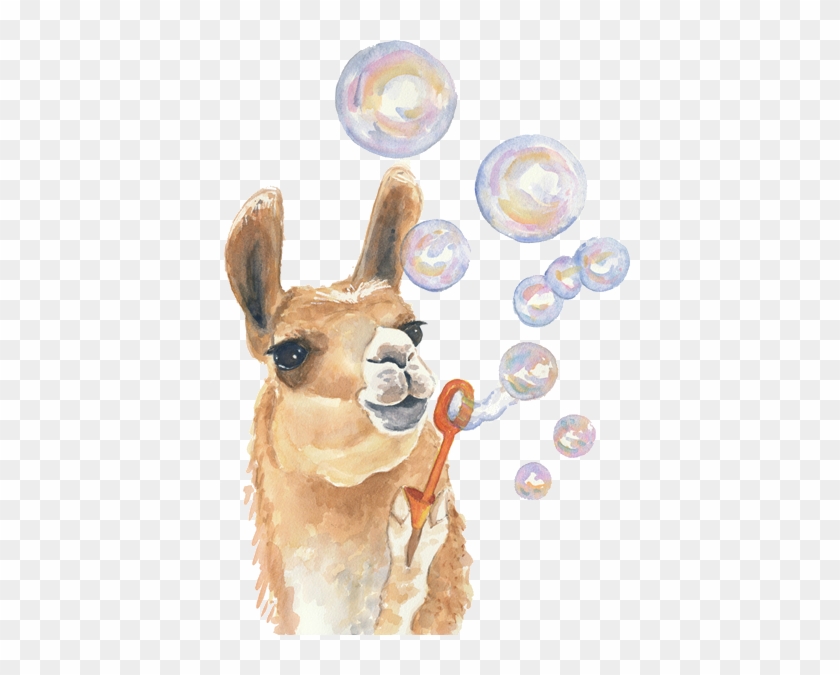 Llama Painting Watercolor Print - Llama Blowing Bubbles #1276483