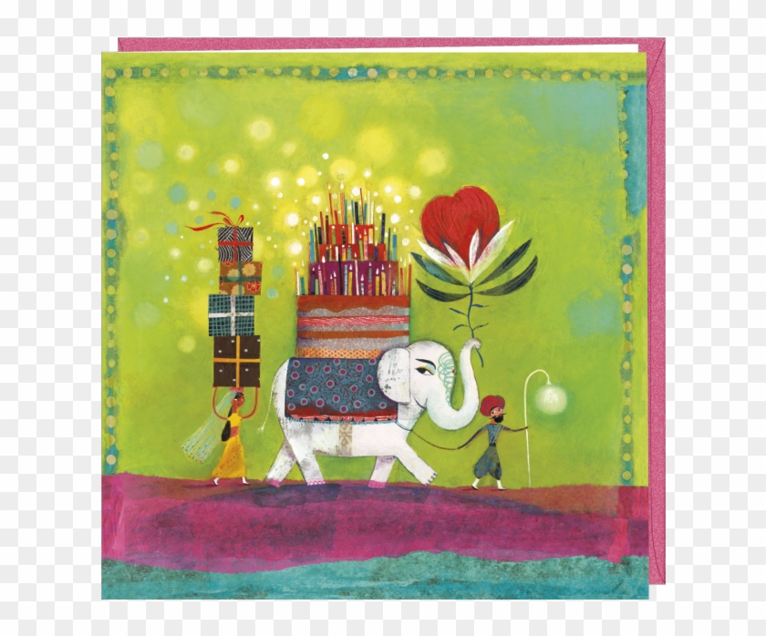 Marie Cardouat Square Greeting Card "l'éléphant D'anniversaire - Greeting Card #1276634